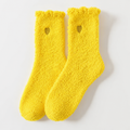 Fluffy Heart Embroidered Crew Socks – Yellow