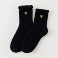 Fluffy Heart Embroidered Crew Socks – Black