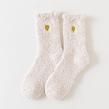 Fluffy Heart Embroidered Crew Socks – Oatmeal