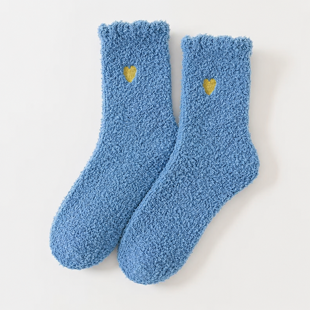 Fluffy Heart Embroidered Crew Socks – Jeans Blue