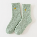 Fluffy Heart Embroidered Crew Socks – Green