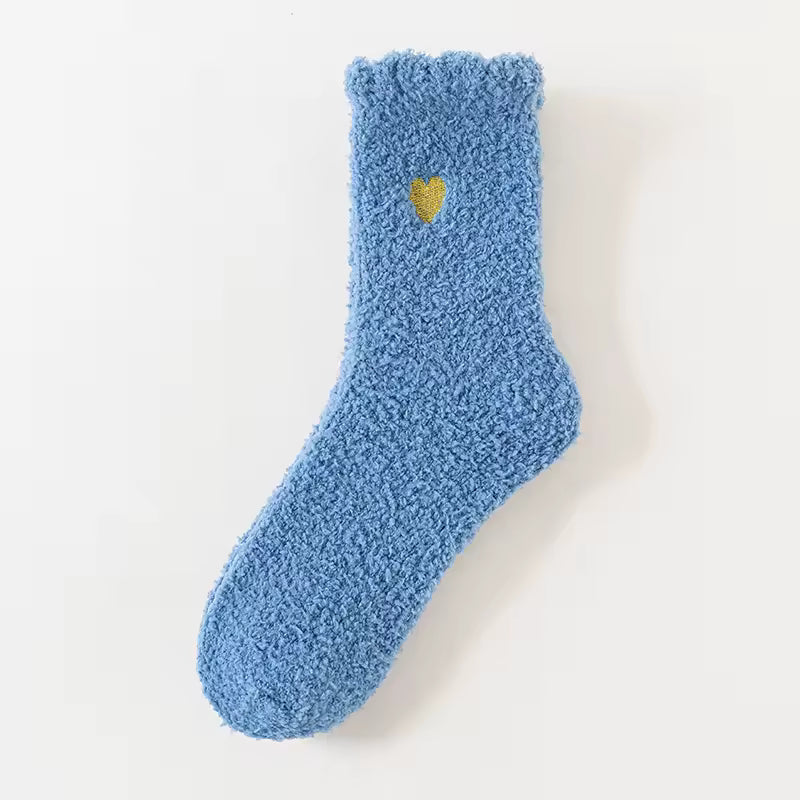 Fluffy Heart Embroidered Crew Socks – Jeans Blue